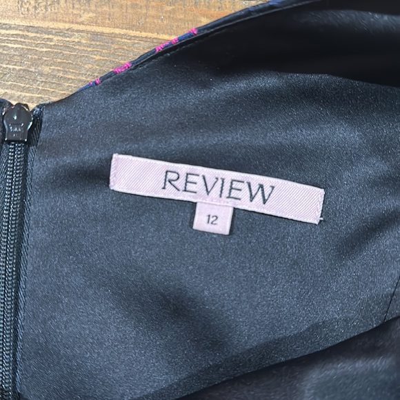 Review size 12 jacquard black, navy and fuchsia evening dress - Picture 8 of 10